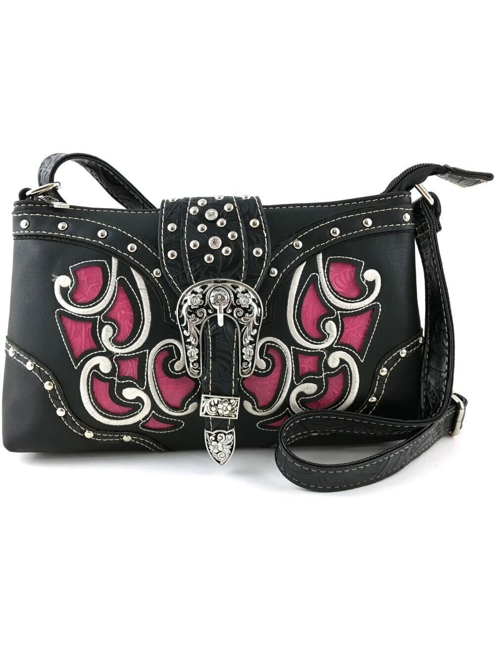 Western Floral Buckle Crossbody Bag Tooled, Rhinestone Bling Western